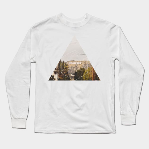 Hollywood Sign Geometric Photography Long Sleeve T-Shirt by deificusArt